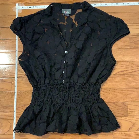 Black large Scale Lace, Top Layer, Elastic waisted peplum jewel buttons - Picture 1 of 7